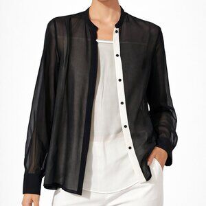 Vince Double Layered 100% Silk Shirt Black Button Down Blouse